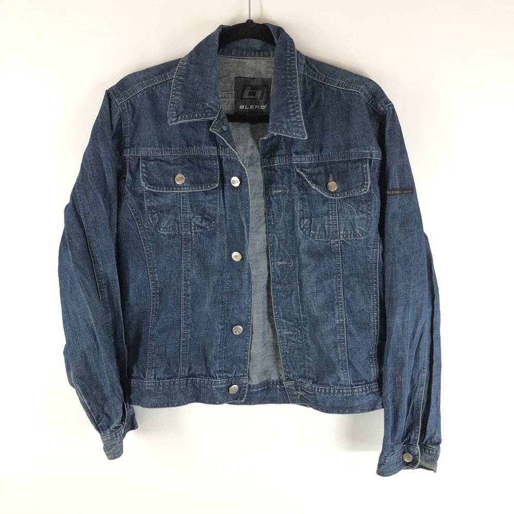Blend Mens Denim Jacket Vintage Retro Trucker Cotton Dark Wash Blue S